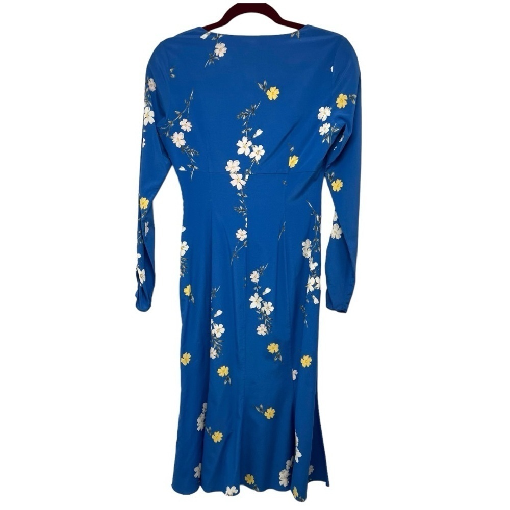 Intermix Mariabella Blue Silk Floral Long Sleeve Scoop Neck Dress Women’s 0 - Picture 8 of 12